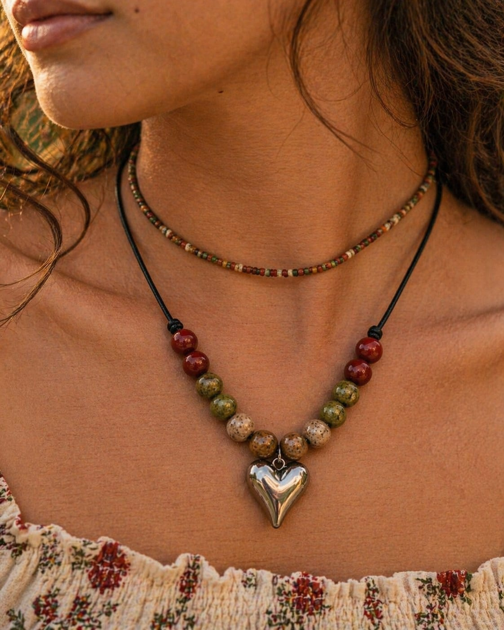 Set Collar Corazón + Pulsera Boho Tierra