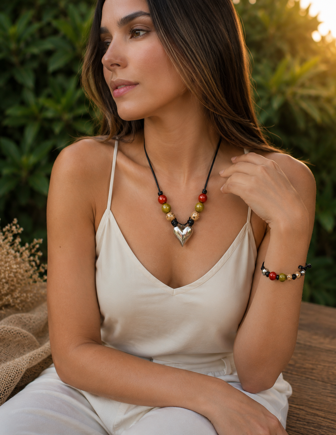 Set Collar Corazón + Pulsera Boho Tierra