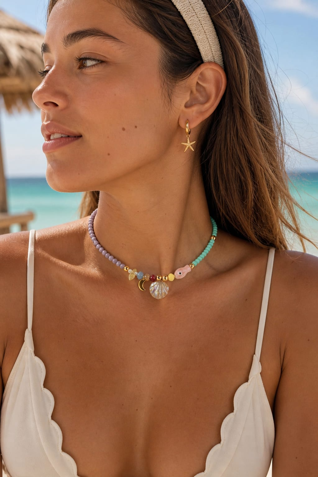 Collar Boho Verano — Cristales, Luna y Concha