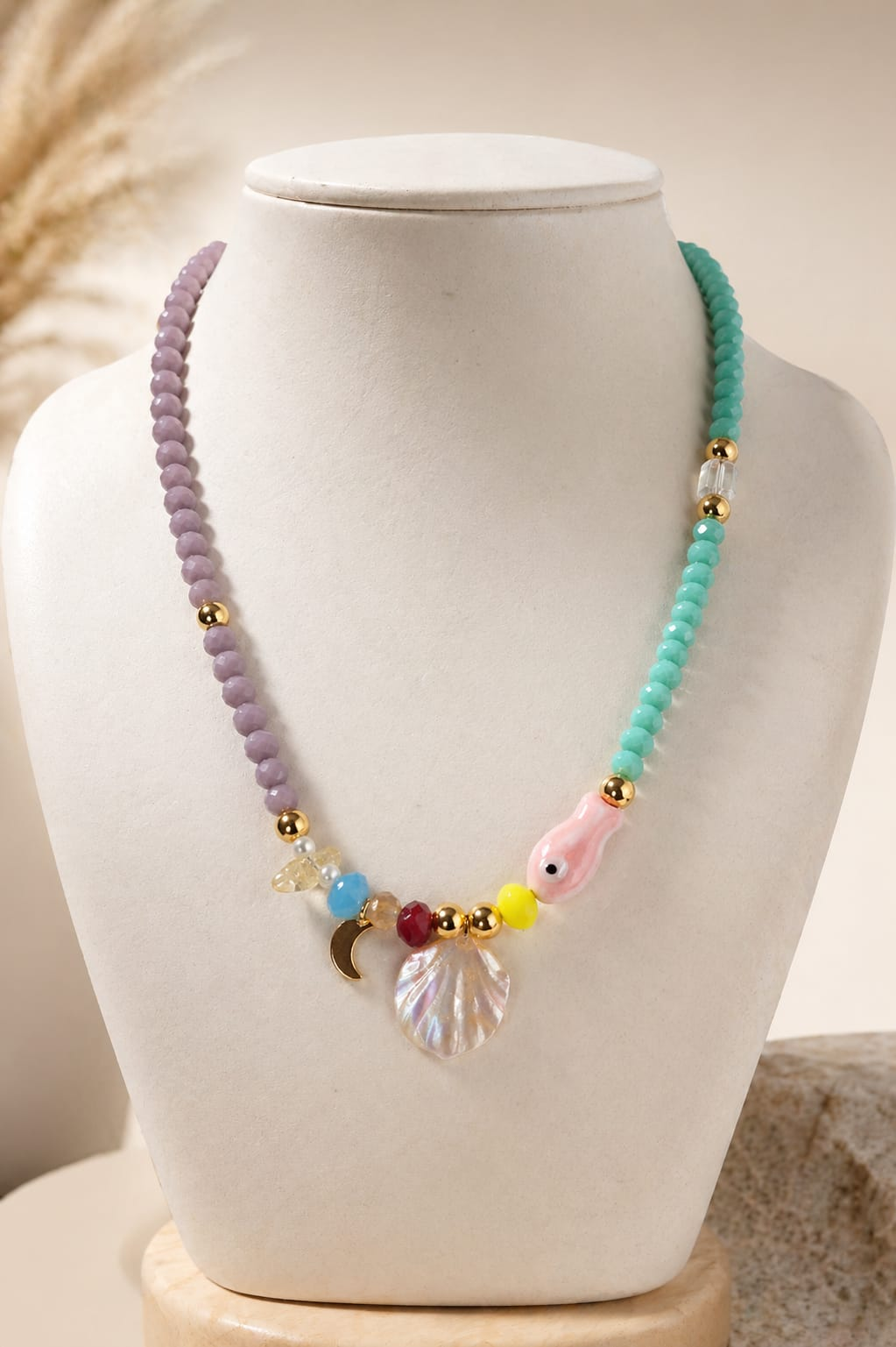 Collar Boho Verano — Cristales, Luna y Concha
